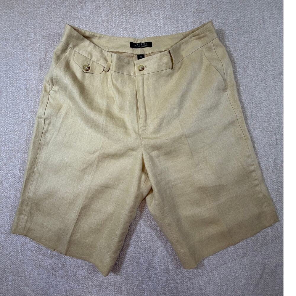 Lauren Ralph Lauren Women's 10 kHAKI 100% Linen Chino Shorts Casual Summer Fit